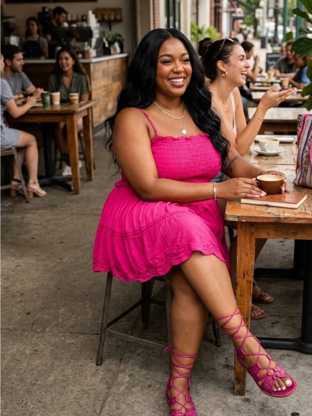No Boundaries Hot Pink Smocked Ruffle Mini Dress - Picture 2 of 8